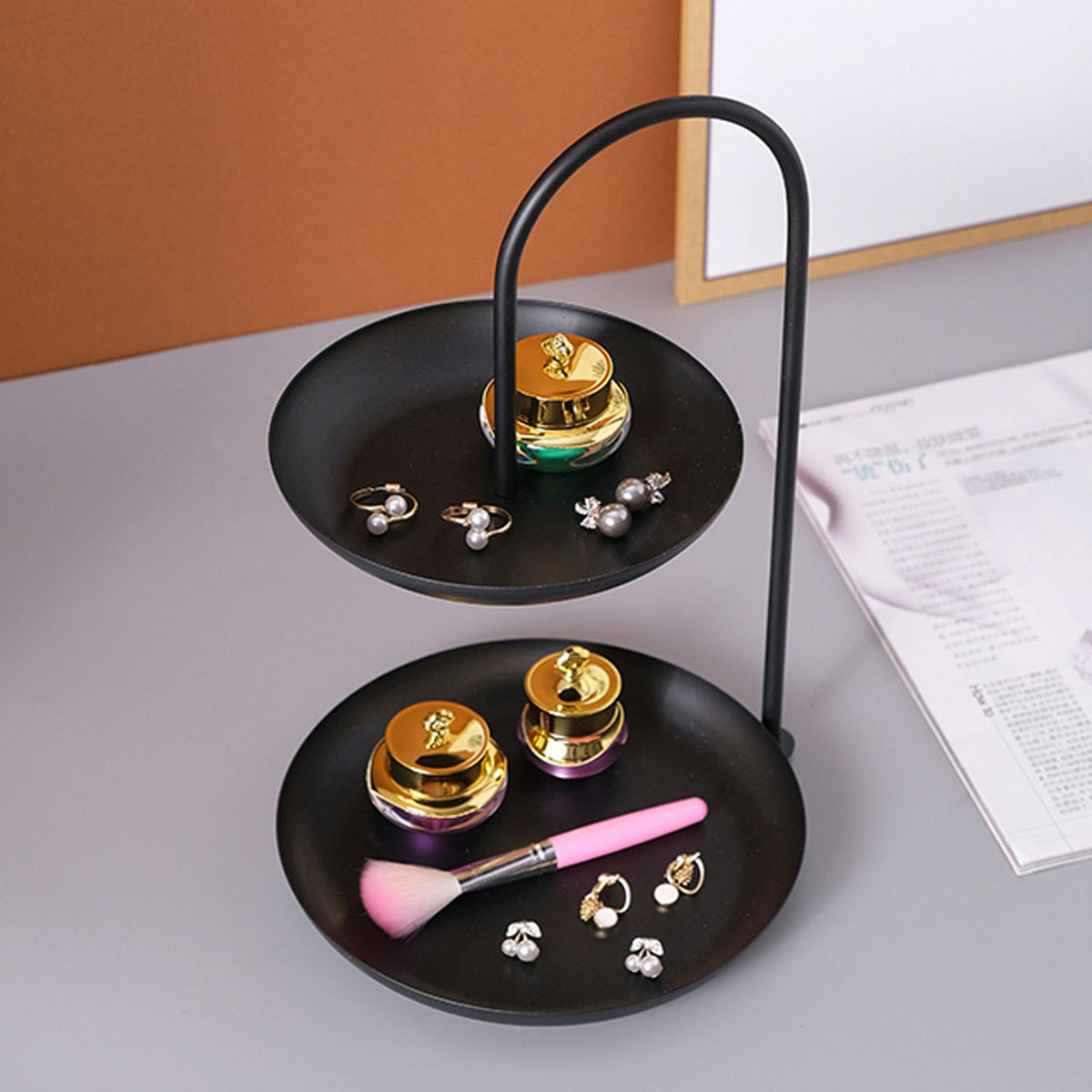 Dessert Rack Fruit Stand Round 2 Tier Iron Display Holder for Party Wedding Birthday Home Black