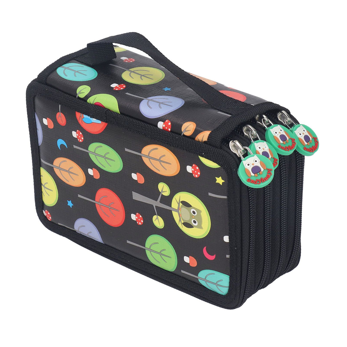 Colored Pencil Case Pencil Holder with Zipper Closure Large Capacity Pencil Case Foldable Colored Pencil Bag Cartoon Black 4 Layers 72 Holes