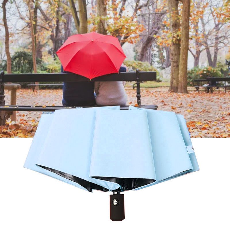 Travel Umbrella Sun Rain 3 Fold 8 Ribs Button Operation Light Weight Umbrella for Women Girl Daily Men Light Blue