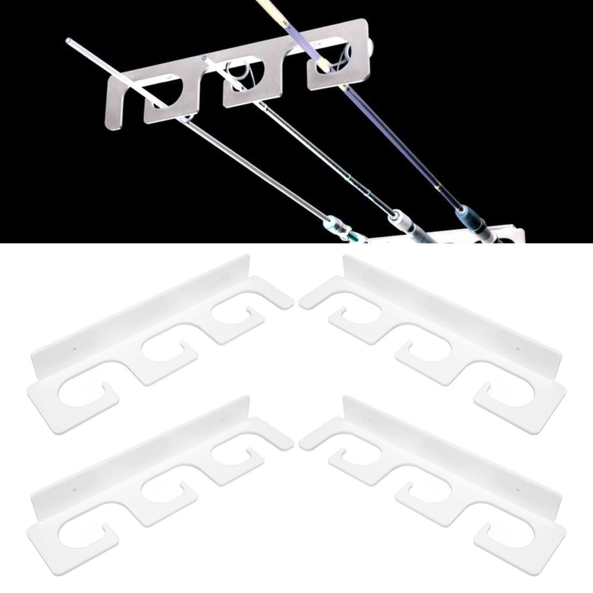 4Pcs Fishing Rod Holder Rugged Space Saving Stylish Holding 6 Rods Wall Mounted Fishing Pole Rack for Indoor Outdoor White
