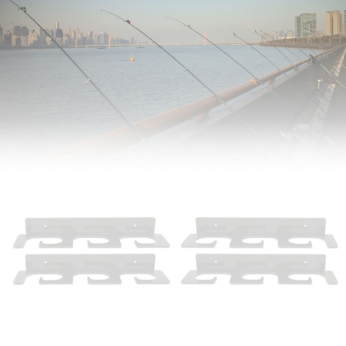 4Pcs Fishing Rod Holder Rugged Space Saving Stylish Holding 6 Rods Wall Mounted Fishing Pole Rack for Indoor Outdoor Transparent