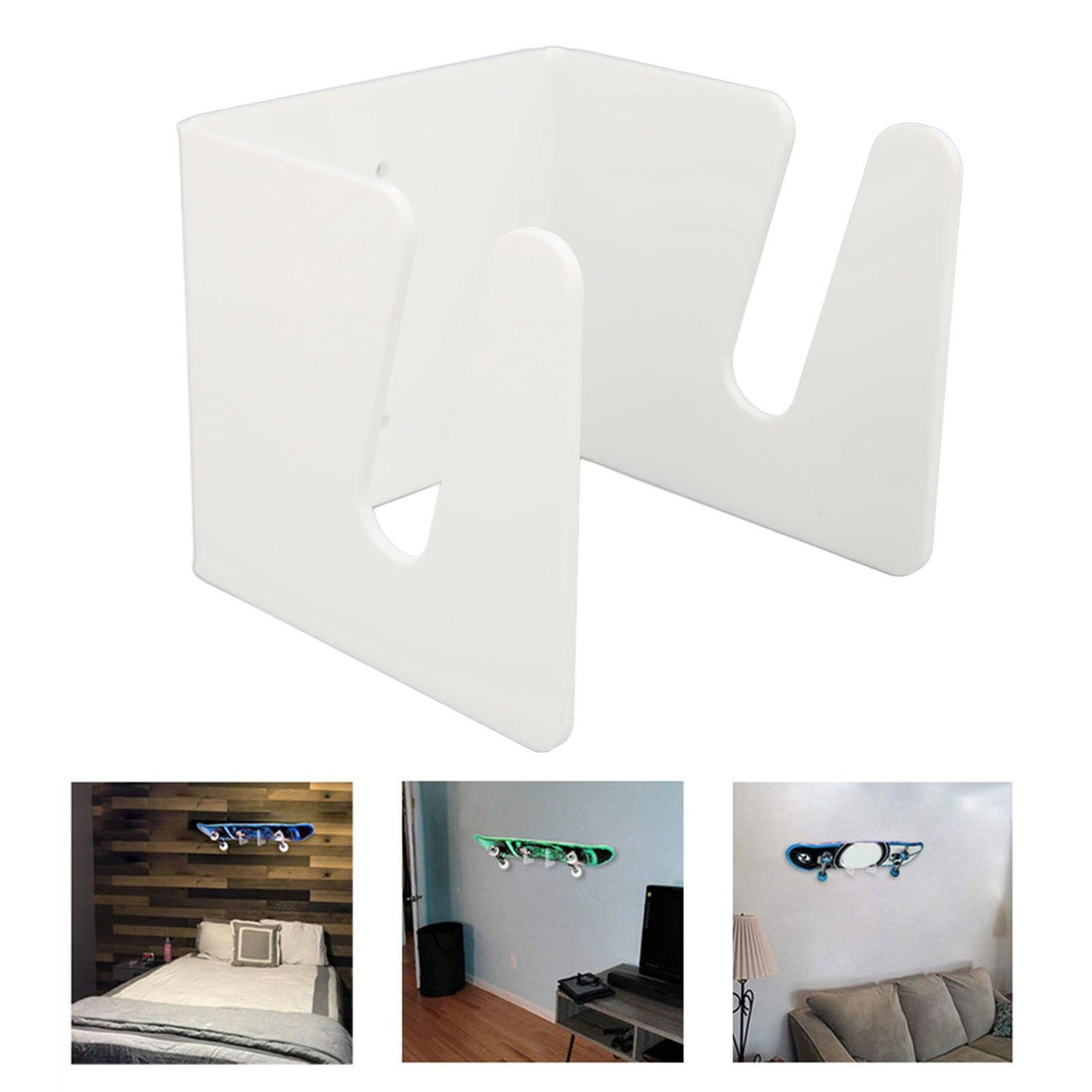Skateboard Wall Mount Acrylic Display Storage Holder Hanger Home Decoration for Indoor White