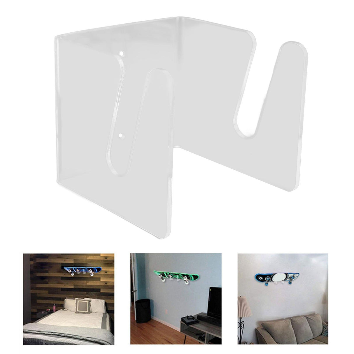 Skateboard Wall Mount Acrylic Display Storage Holder Hanger Home Decoration for Indoor Transparent