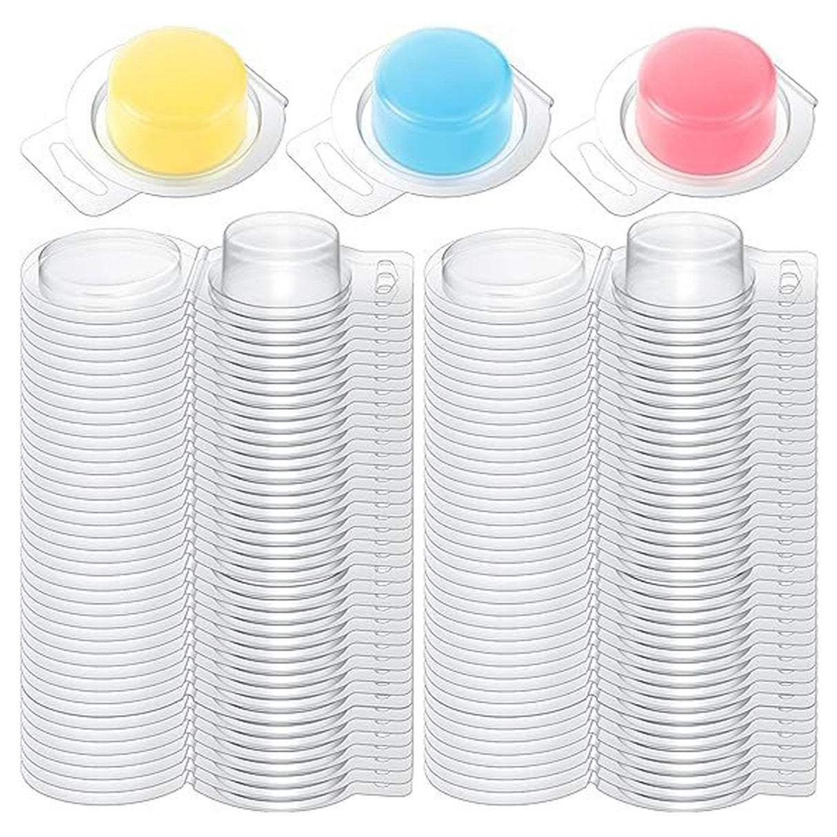 100PCS Wax Melt Molds Calmshell PET Separate Transparent Hanging Hole Empty Wax Melt Container for DIY Candles Chocolate Round