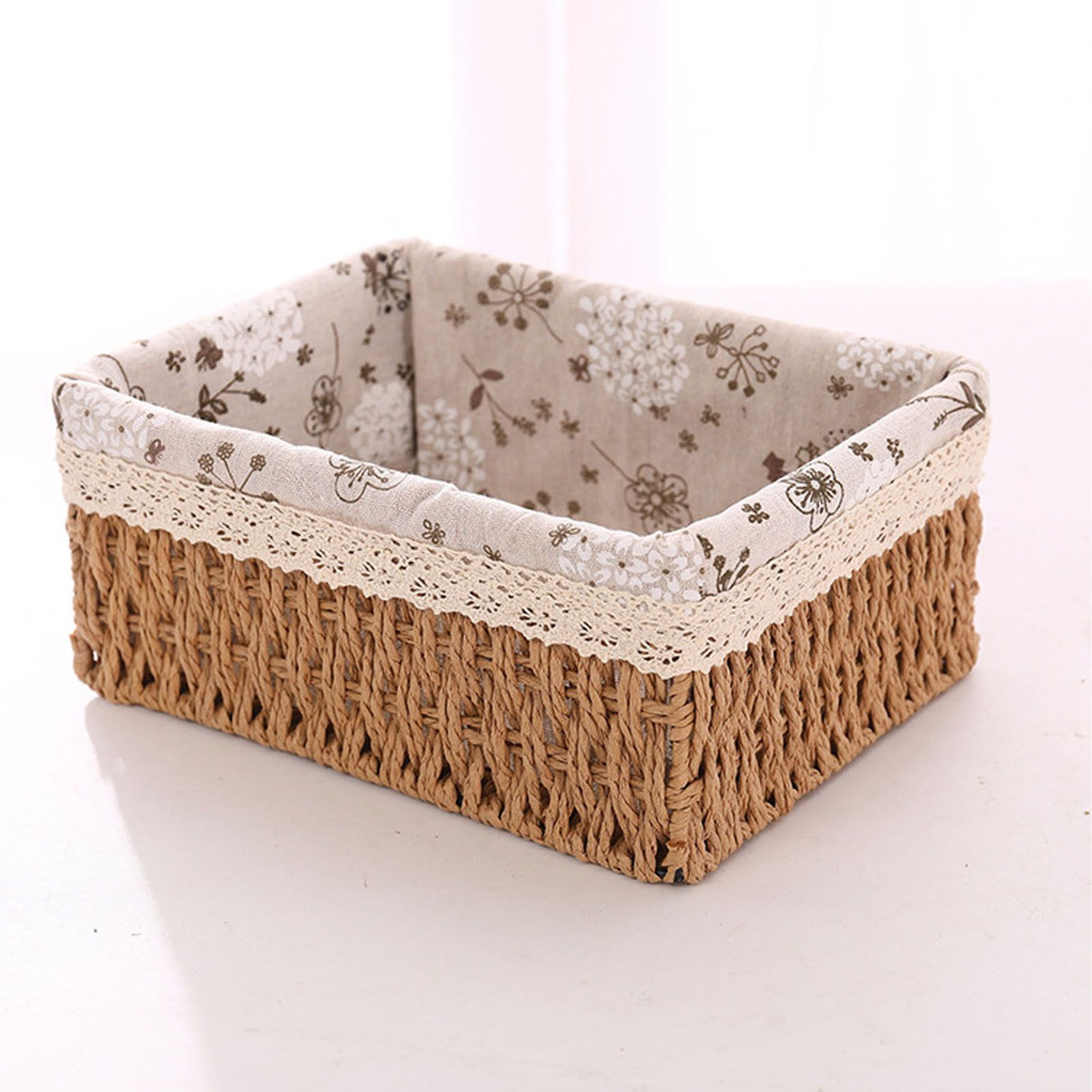 Woven Storage Basket Rural Fabric Weaving Handmade Desktop Storage Basket for Organizing Shelves Bedroom Bathroom Medium Size 22x16x10cm Khaki