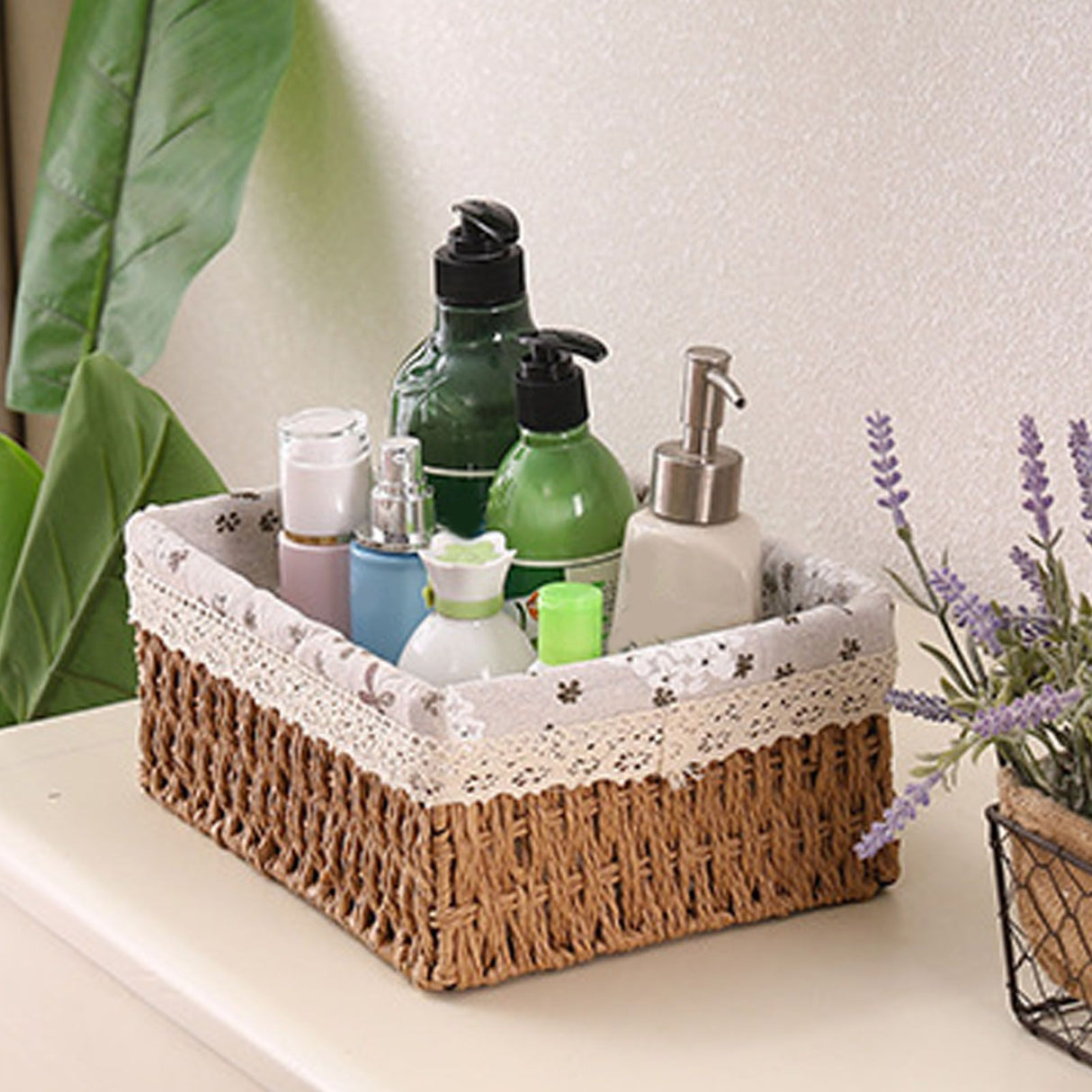 Woven Storage Basket Rural Fabric Weaving Handmade Desktop Storage Basket for Organizing Shelves Bedroom Bathroom Medium Size 22x16x10cm Khaki