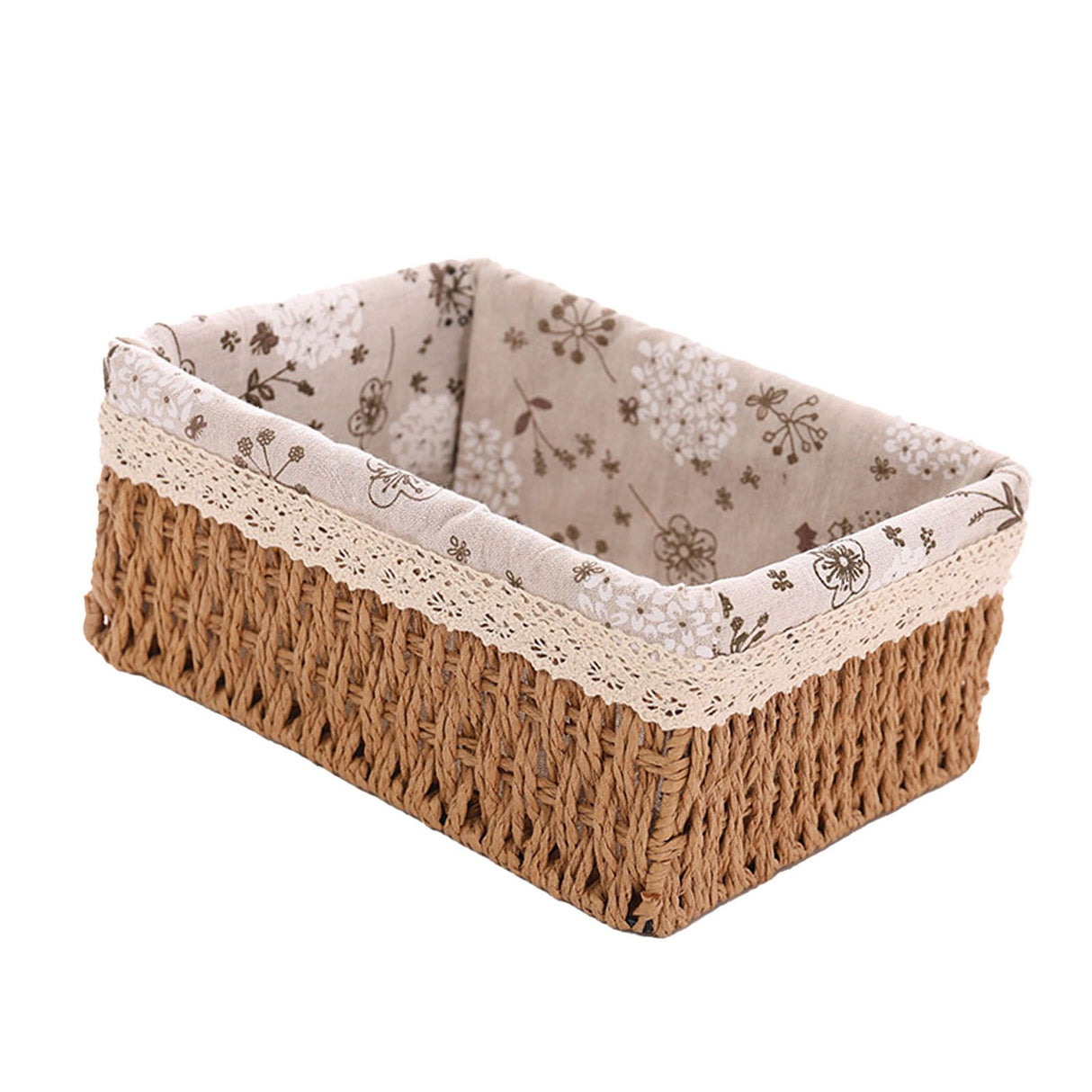 Woven Storage Basket Rural Fabric Weaving Handmade Desktop Storage Basket for Organizing Shelves Bedroom Bathroom Medium Size 22x16x10cm Khaki
