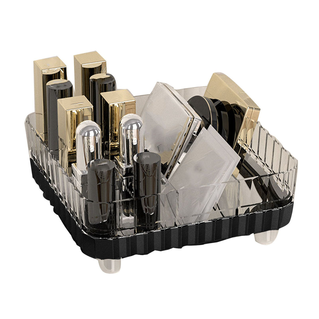 Makeup Organizer with Multiple Compartments Anti Slip Plastic Vanity Makeup Organizer for Cosmetics Lipsticks Jewelry Transparent Black