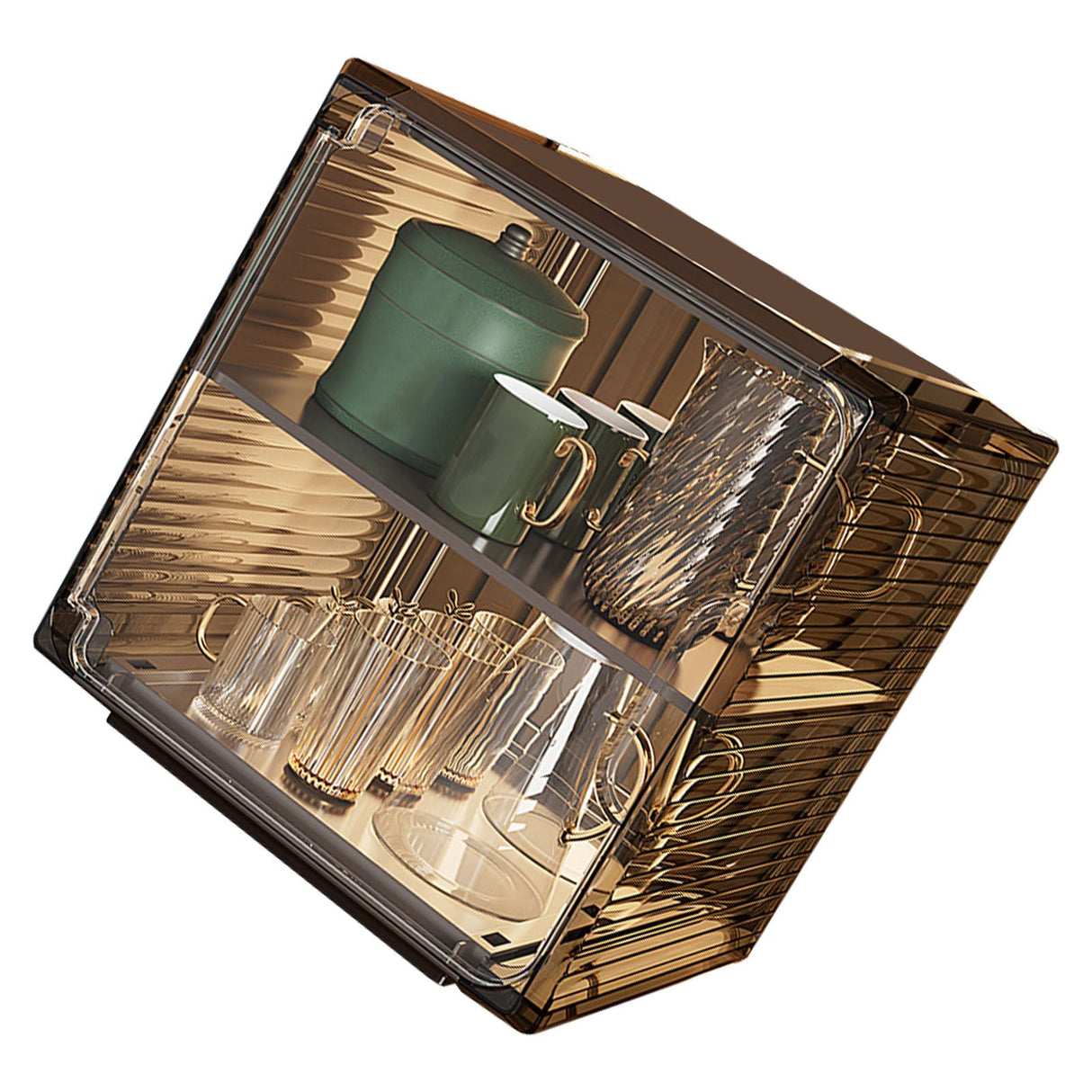Cup Storage Rack Dustproof Stackable Plastic Clear Cup Organizer Box for Cabinet Desktop Medium Black