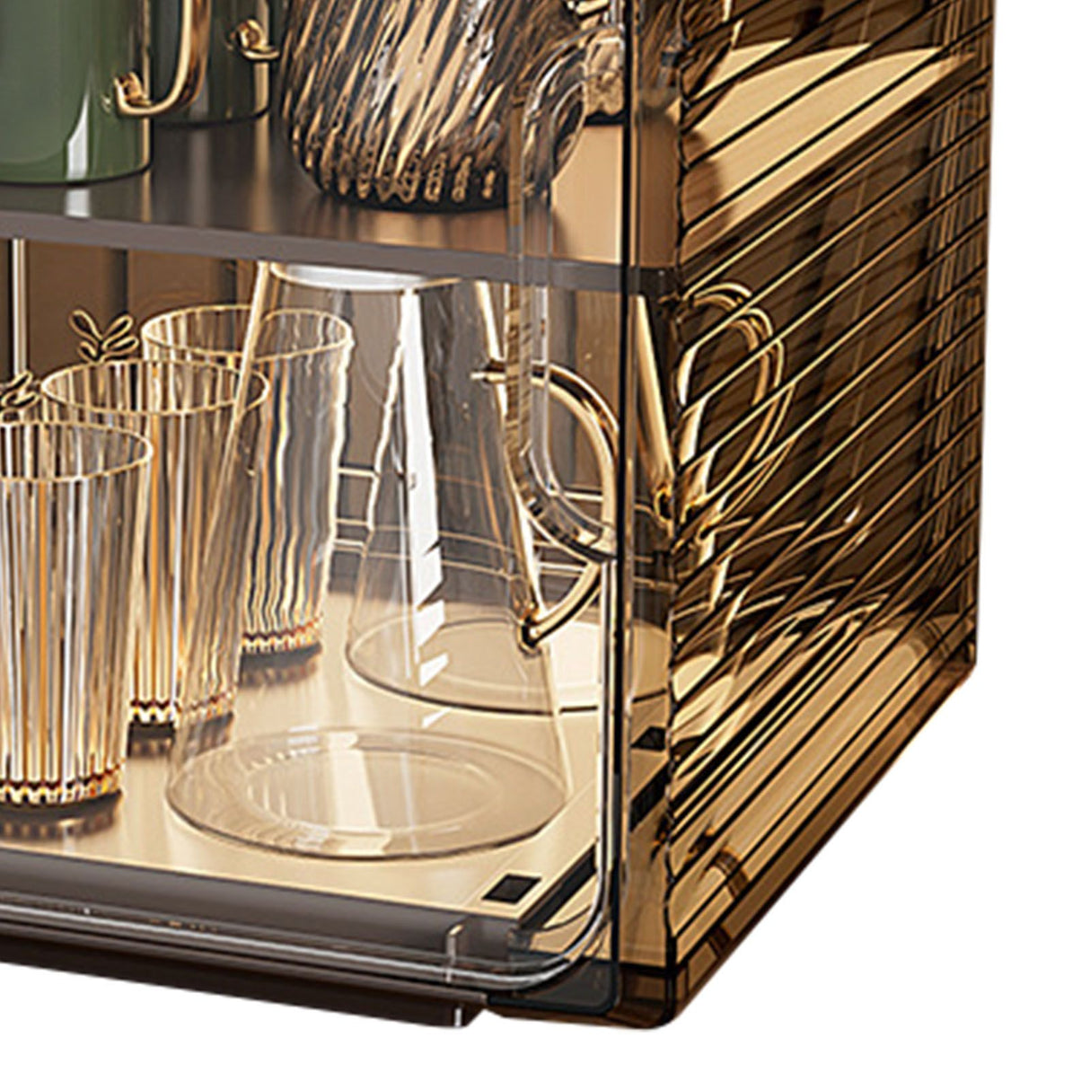 Cup Storage Rack Dustproof Stackable Plastic Clear Cup Organizer Box for Cabinet Desktop Medium Black