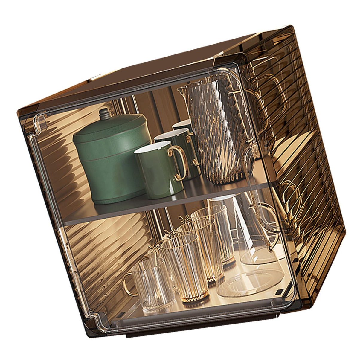 Cup Storage Rack Dustproof Stackable Plastic Clear Cup Organizer Box for Cabinet Desktop Medium Black