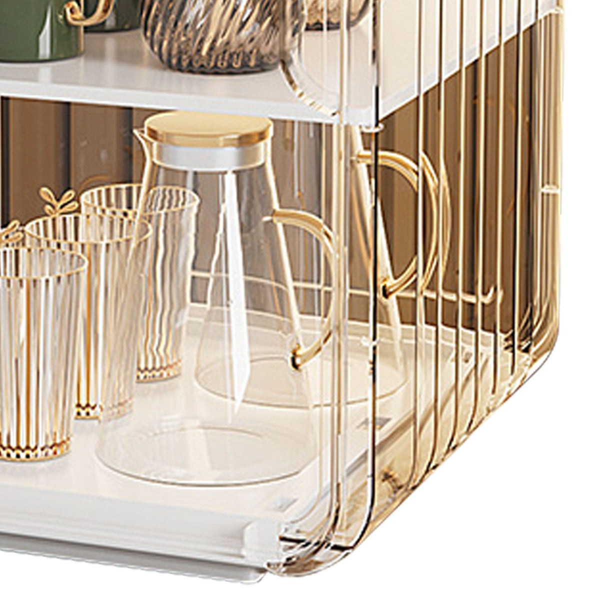 Cup Storage Rack Dustproof Stackable Plastic Clear Cup Organizer Box for Cabinet Desktop Large White