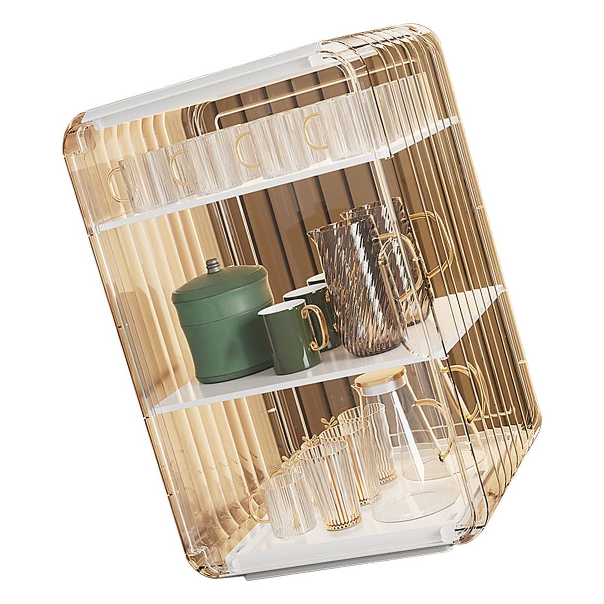 Cup Storage Rack Dustproof Stackable Plastic Clear Cup Organizer Box for Cabinet Desktop Large White