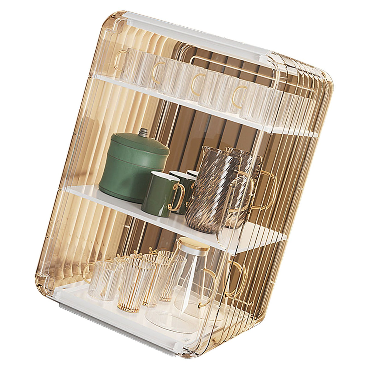 Cup Storage Rack Dustproof Stackable Plastic Clear Cup Organizer Box for Cabinet Desktop Large White