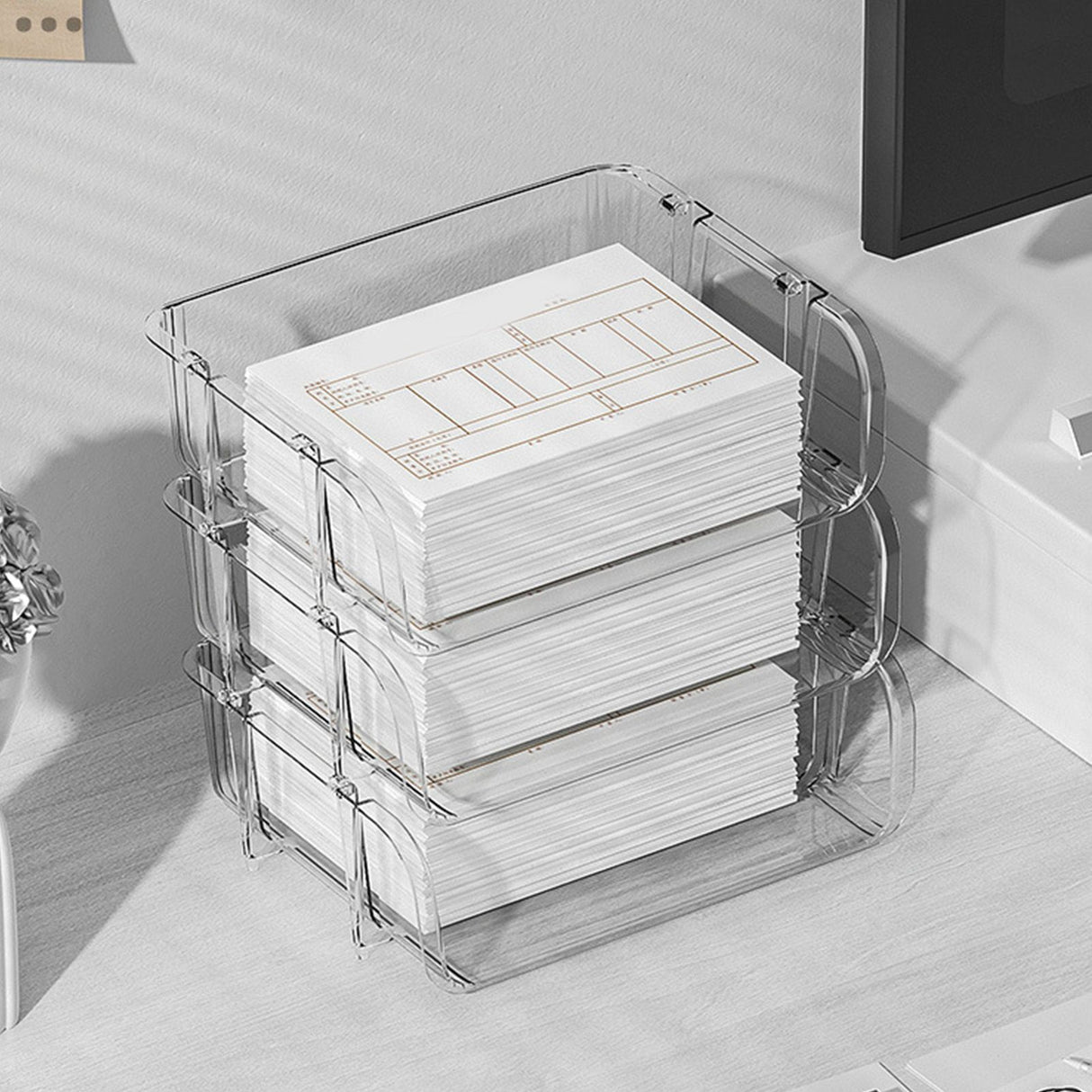 Transparent Desktop Stationery Organizer Stackable Stationery Files Storage Shelf Desktop Organizer L 26.5x33.2x8.5cm