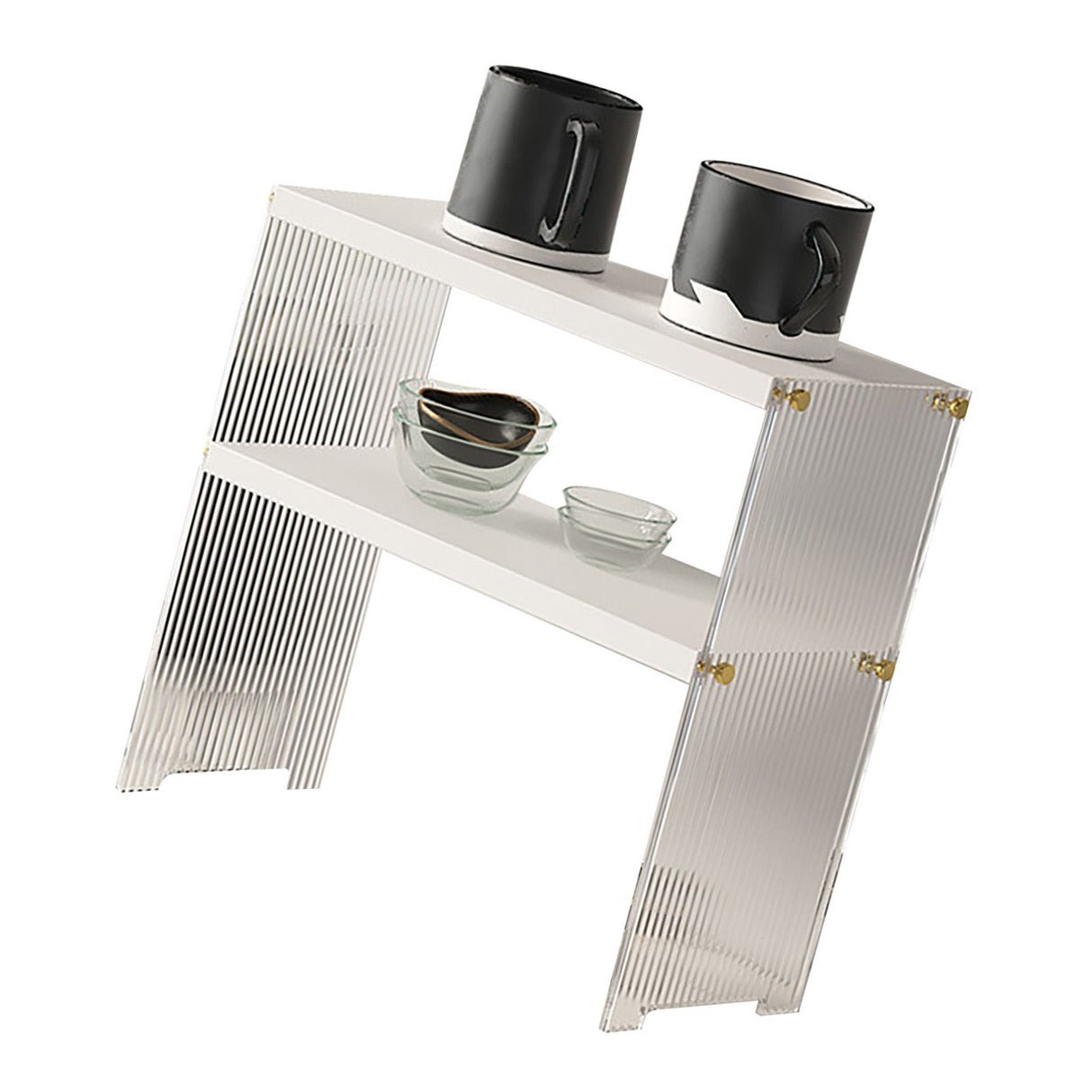 Coffee Mug Storage Shelf Stable Support Large Capacity Countertop Organizer for Living Room Bedroom White 2 Tier