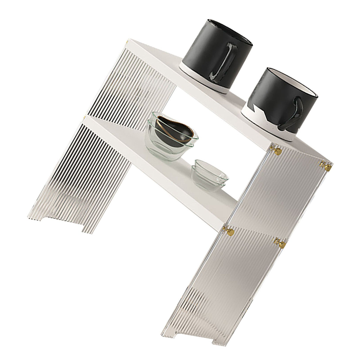 Coffee Mug Storage Shelf Stable Support Large Capacity Countertop Organizer for Living Room Bedroom White 2 Tier