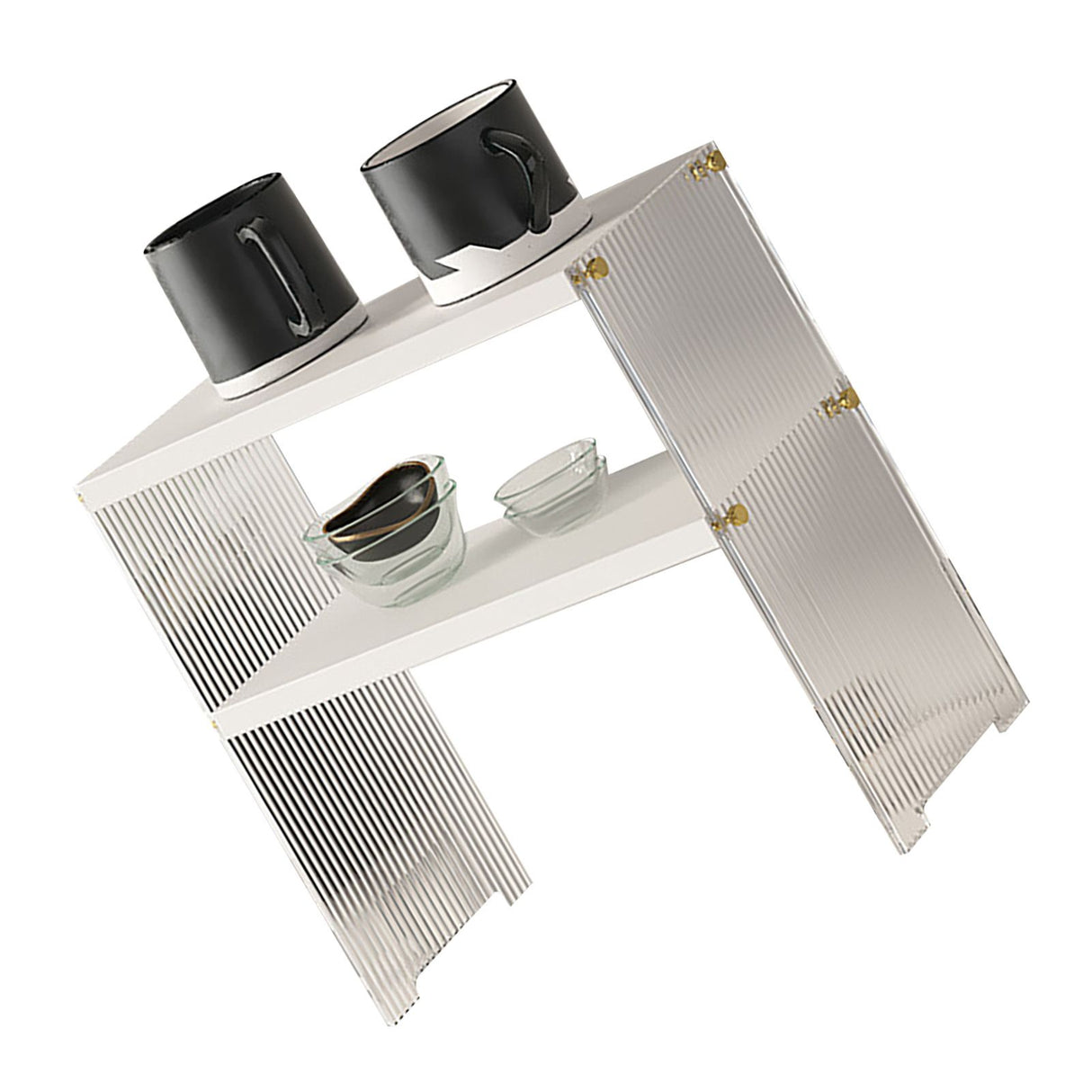 Coffee Mug Storage Shelf Stable Support Large Capacity Countertop Organizer for Living Room Bedroom White 2 Tier