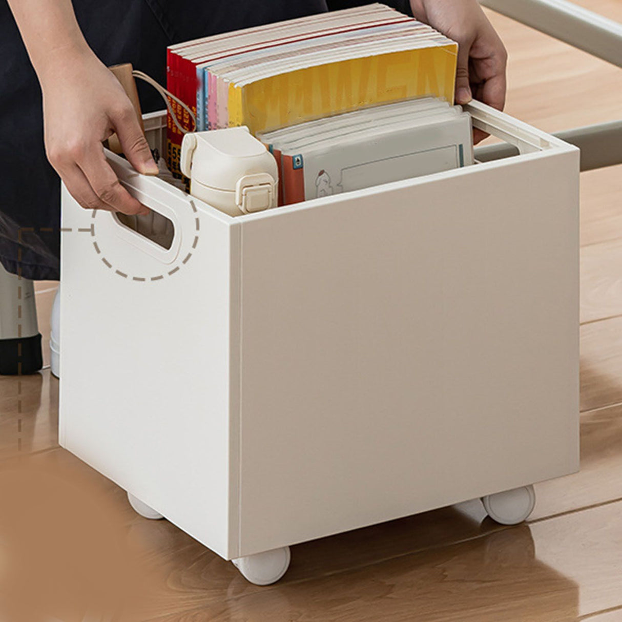 Book Storage Box with Dual Side Handles Stackable 50kg Load Bearing Multifunctional Use File Storage Bins With Wheel