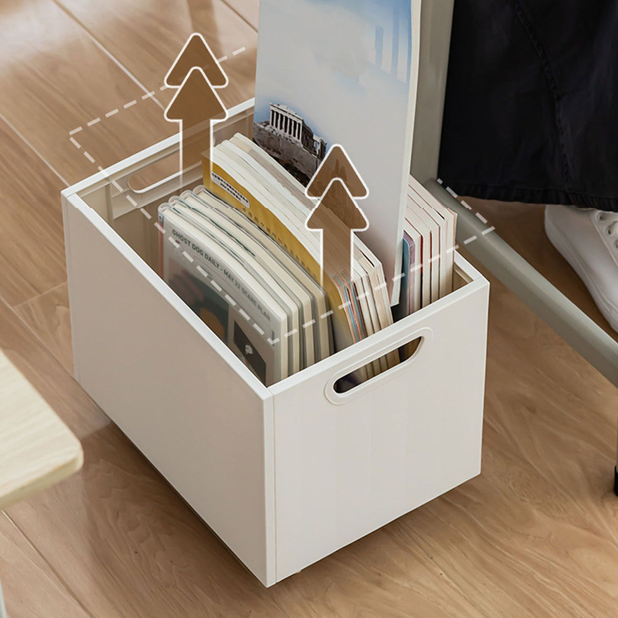 Book Storage Box with Dual Side Handles Stackable 50kg Load Bearing Multifunctional Use File Storage Bins With Wheel