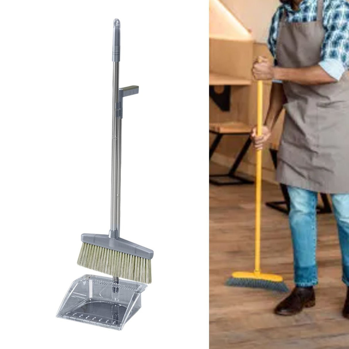 Broom Dustpan Set Cleaning Tool Dust Pan Long Handle Broom Brush Kit for Home Bedroom Gray