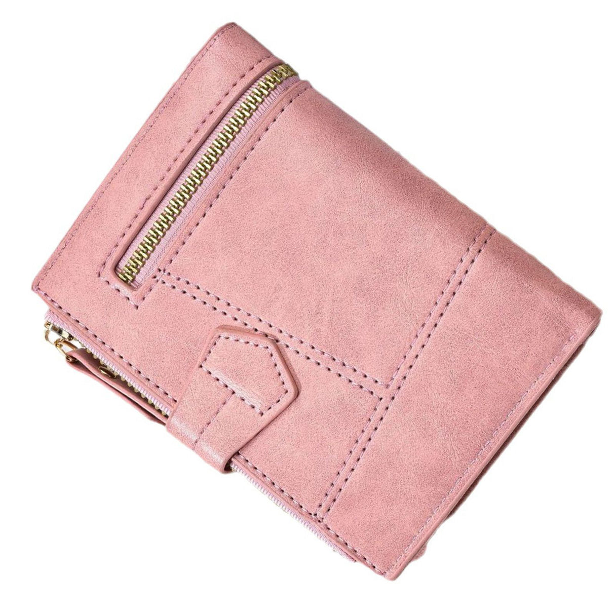Women Wallet PU Leather Short Small Size Multiple Slots Card Holder Coin Purse for Daily Life Pink