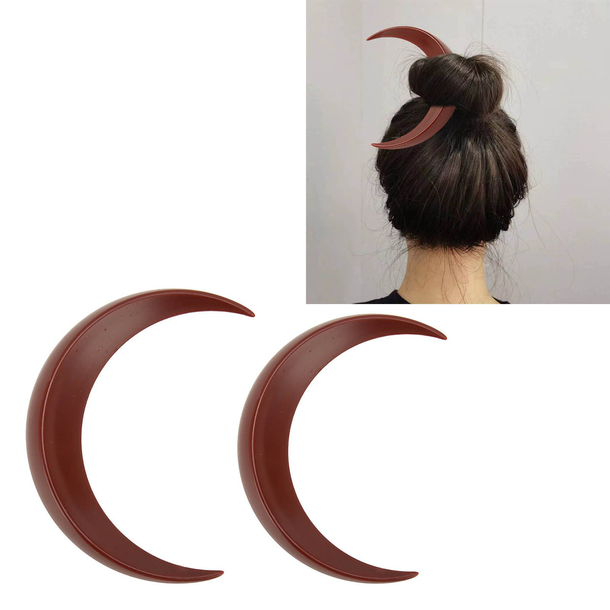 2Pcs Moon Hair Fork ABS Decorative Portable Moon Hairpin Hair Stick for Daily Shopping Cosplays Brown
