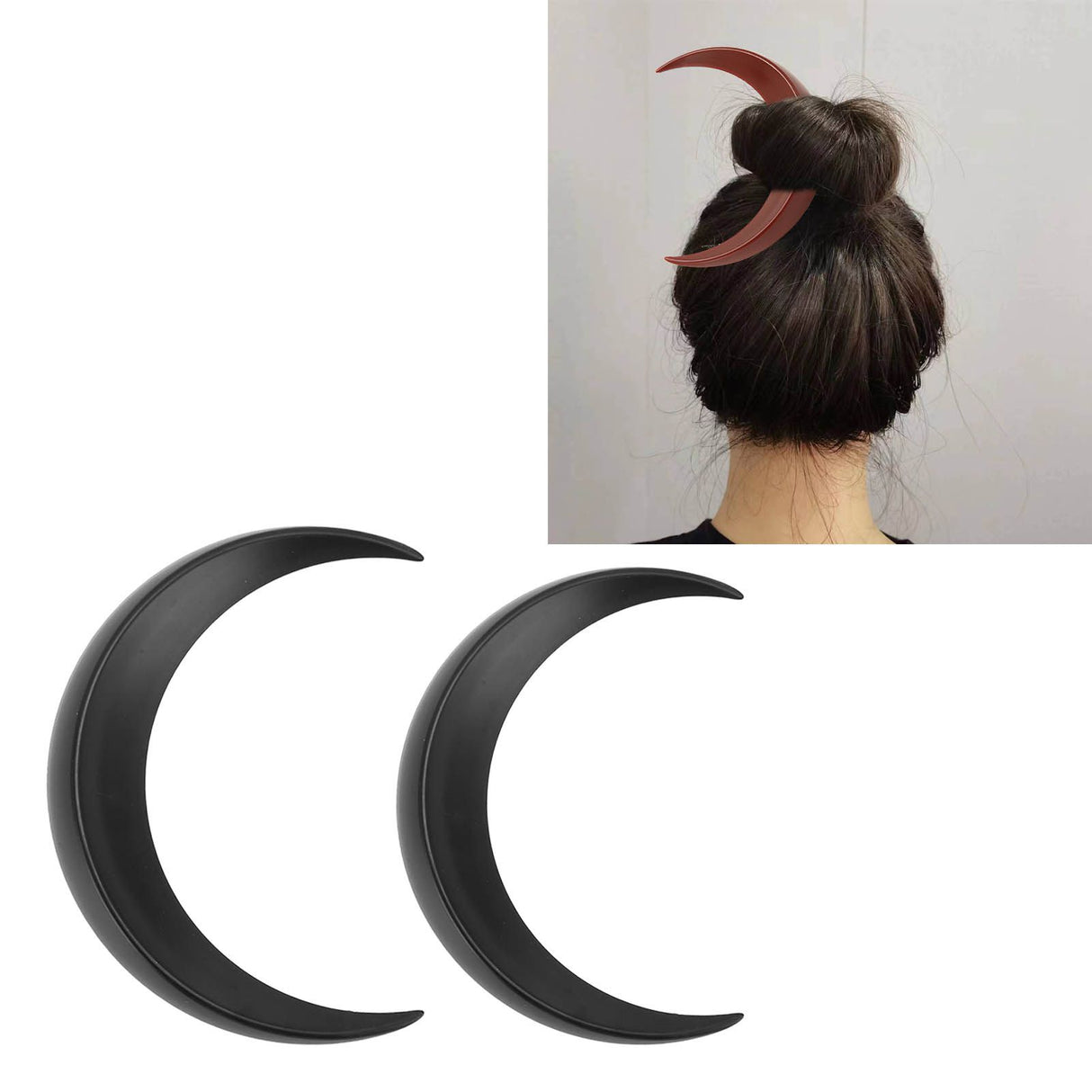 2Pcs Moon Hair Fork ABS Decorative Portable Moon Hairpin Hair Stick for Daily Shopping Cosplays Black
