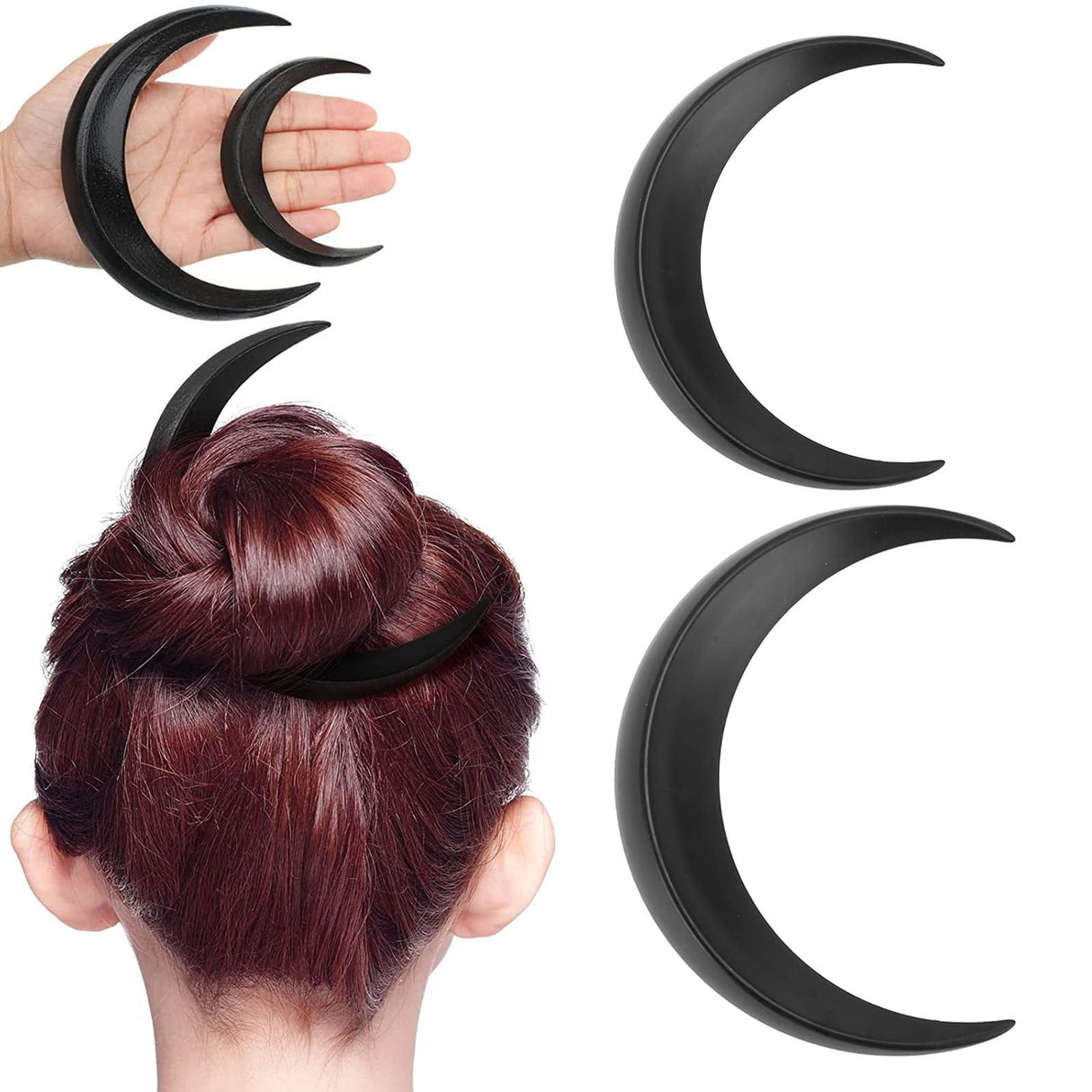 2Pcs Moon Hair Fork ABS Decorative Portable Moon Hairpin Hair Stick for Daily Shopping Cosplays Black