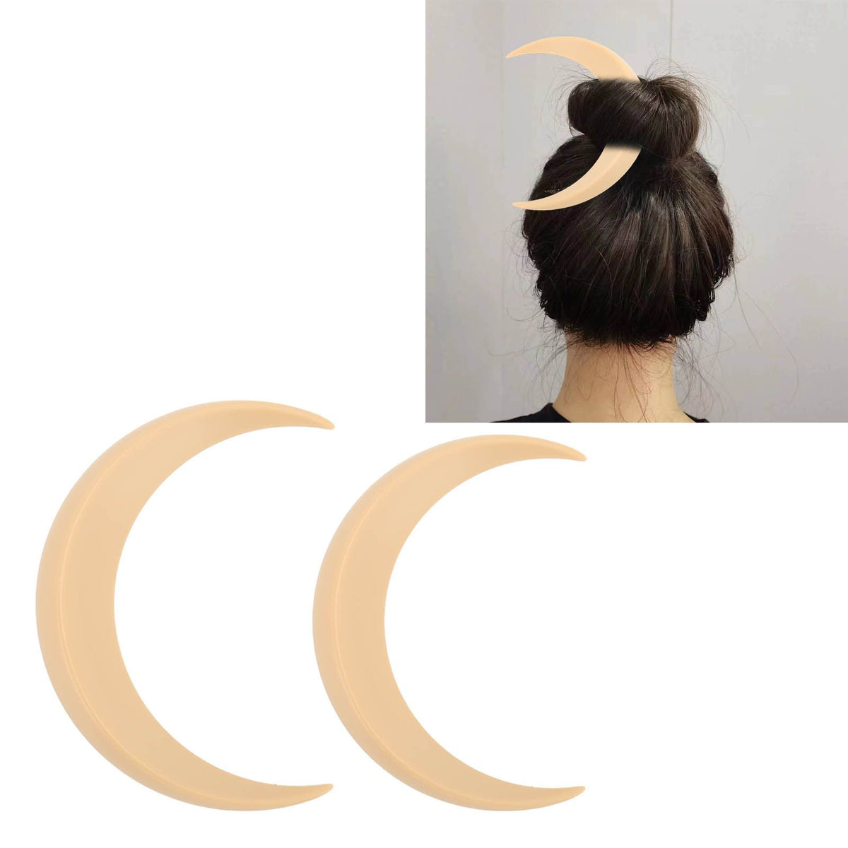 2Pcs Moon Hair Fork ABS Decorative Portable Moon Hairpin Hair Stick for Daily Shopping Cosplays Beige