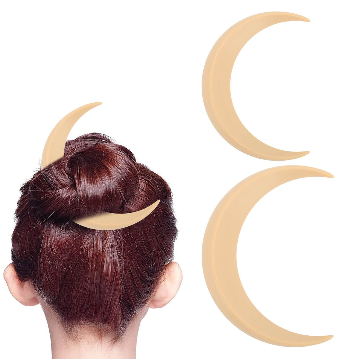 2Pcs Moon Hair Fork ABS Decorative Portable Moon Hairpin Hair Stick for Daily Shopping Cosplays Beige
