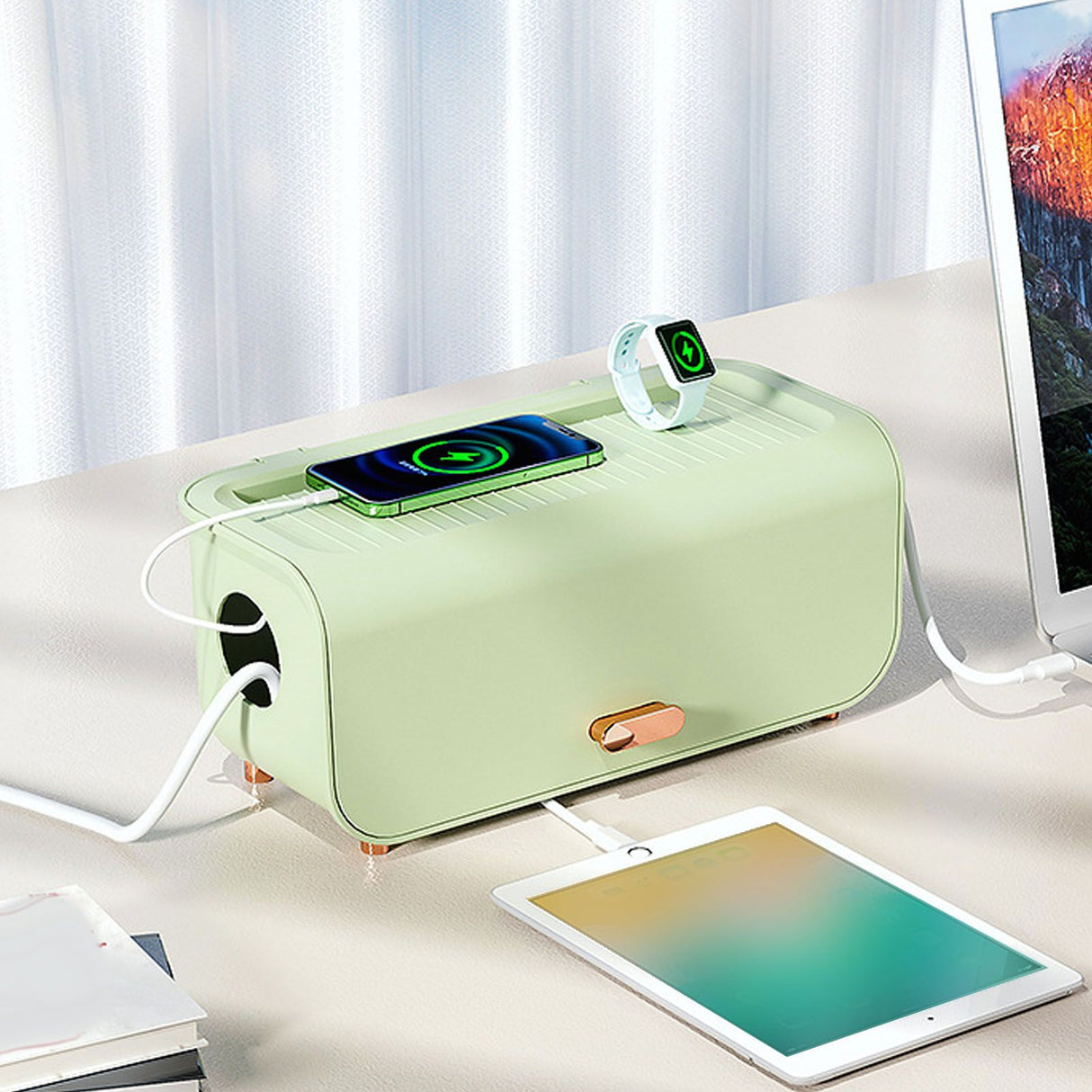 Cable Management Box Plastic Easy Assemble Safety Protection Cord Organizer Box for Power Strips Chargers Adapters Wires White
