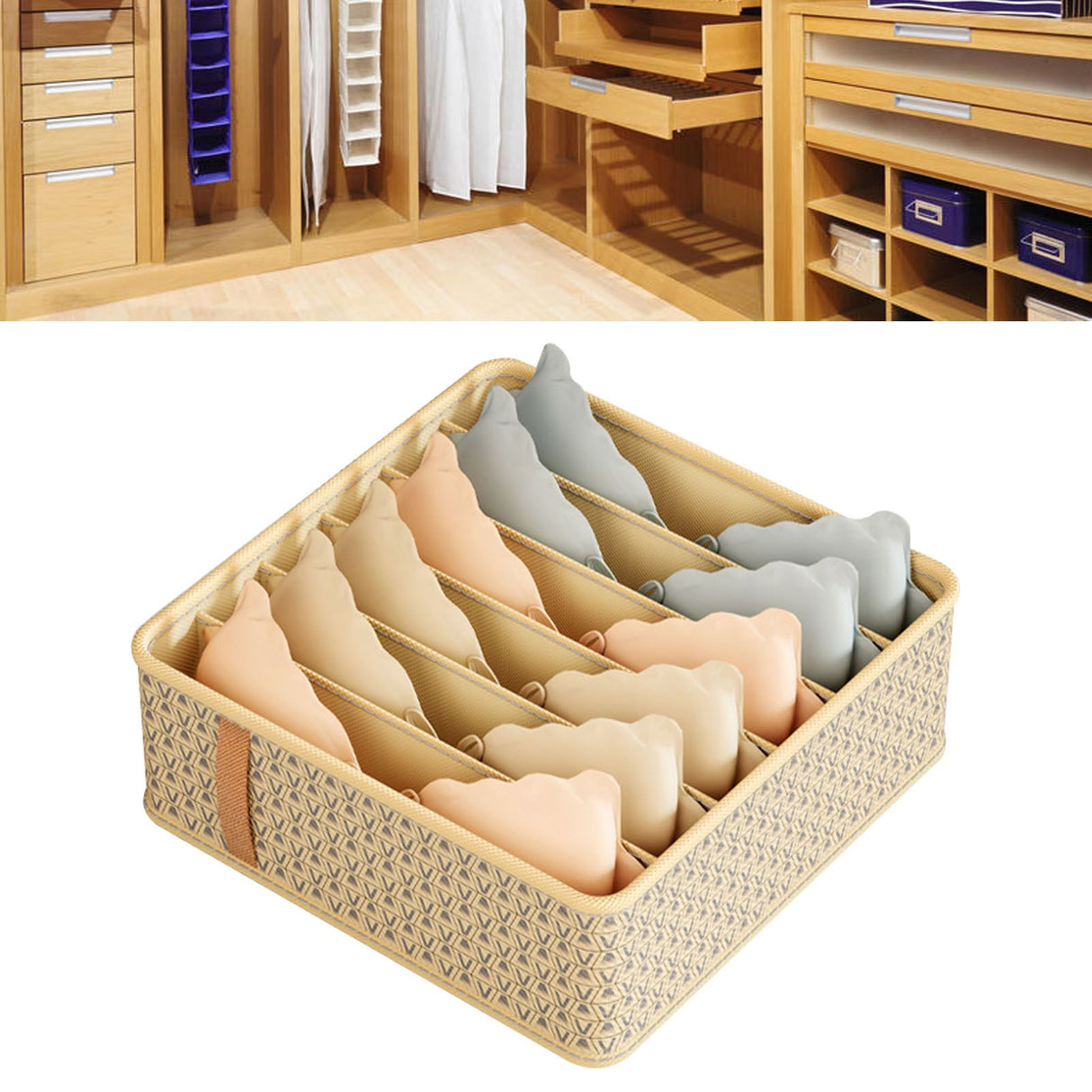 Closet Drawer Organizer Dividers Fabric Dresser Closet Organizers Storage Bins Space Saving Mess Free Beige Large 6 Grid 32x32x11cm