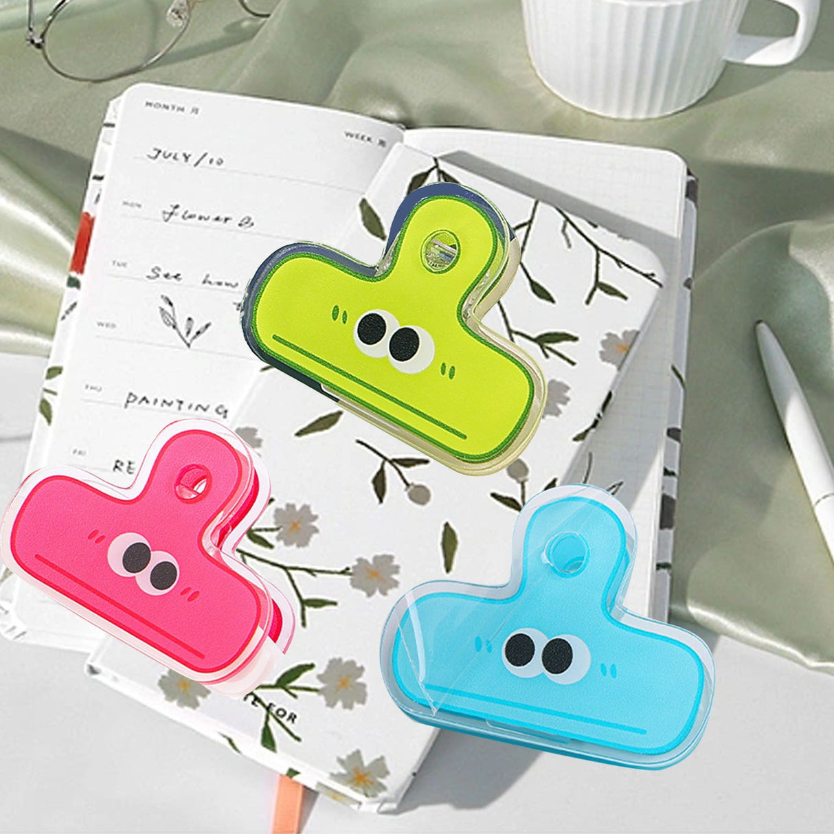 Stationery Clip Plastic Cute Cartoon Double Sided Multifunctional Long Tail Document Clamps For Office Supplies Binder Paper Green Expression