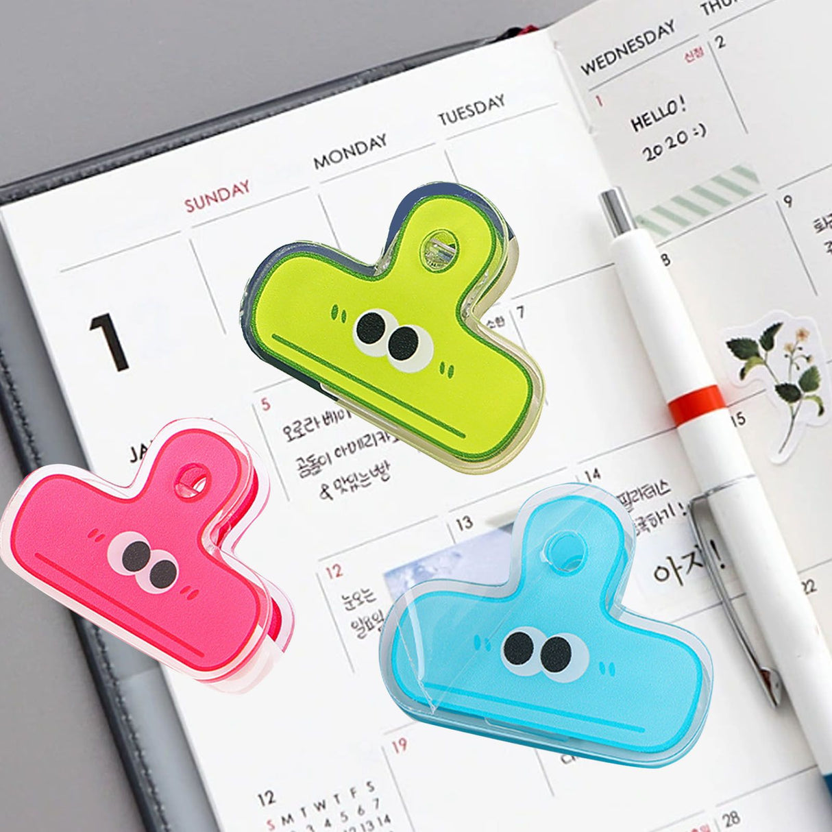 Stationery Clip Plastic Cute Cartoon Double Sided Multifunctional Long Tail Document Clamps For Office Supplies Binder Paper Red Expression