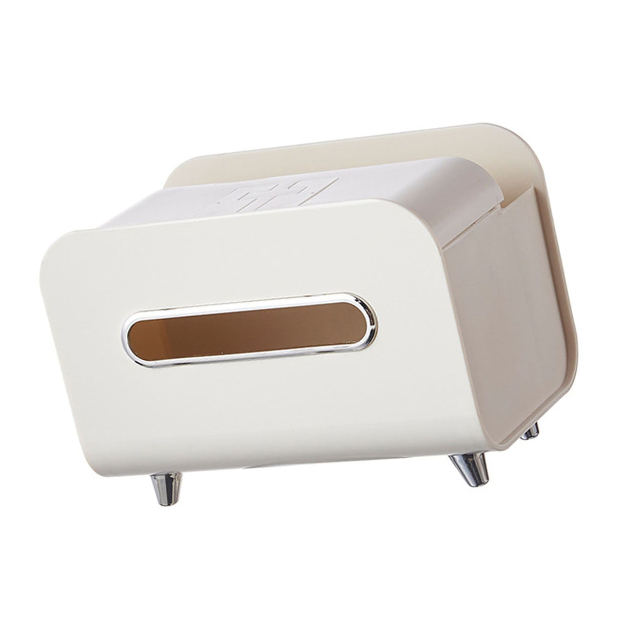 Desktop Tissue Box Multifunction Tissue Storage Dispenser with Phone Holder Remote Control Organizer Cream White