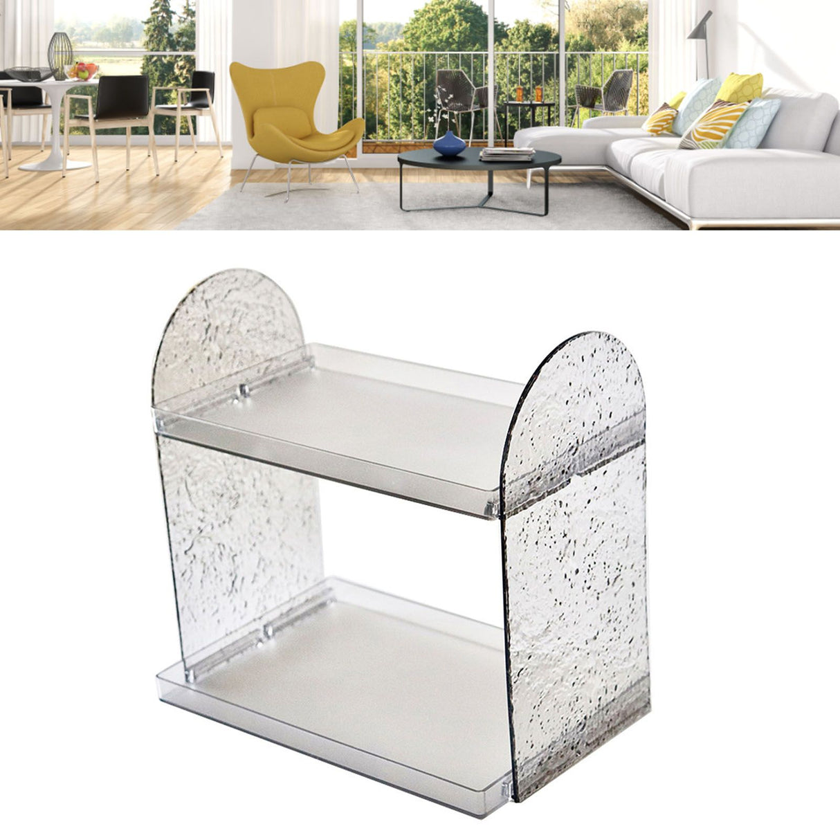 2 Tier Desk Organizer Double Layer Storage Rack Transparent Desktop Stand Holder for Stationery Cosmetic Transparent Grey