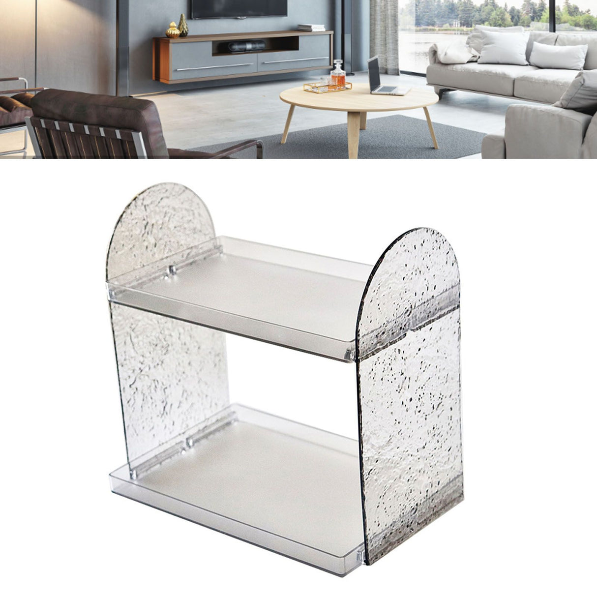 2 Tier Desk Organizer Double Layer Storage Rack Transparent Desktop Stand Holder for Stationery Cosmetic Transparent Grey