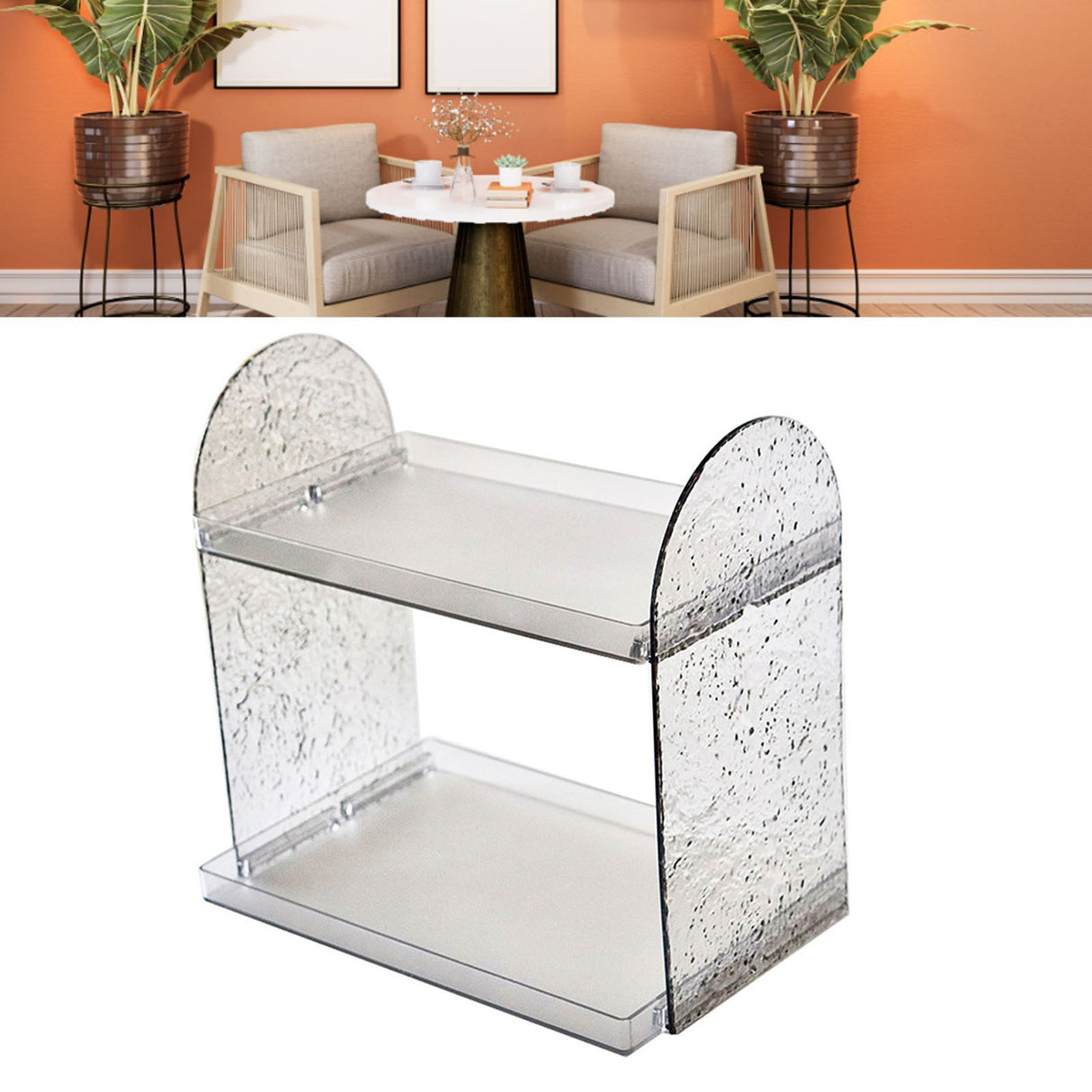 2 Tier Desk Organizer Double Layer Storage Rack Transparent Desktop Stand Holder for Stationery Cosmetic Transparent Grey