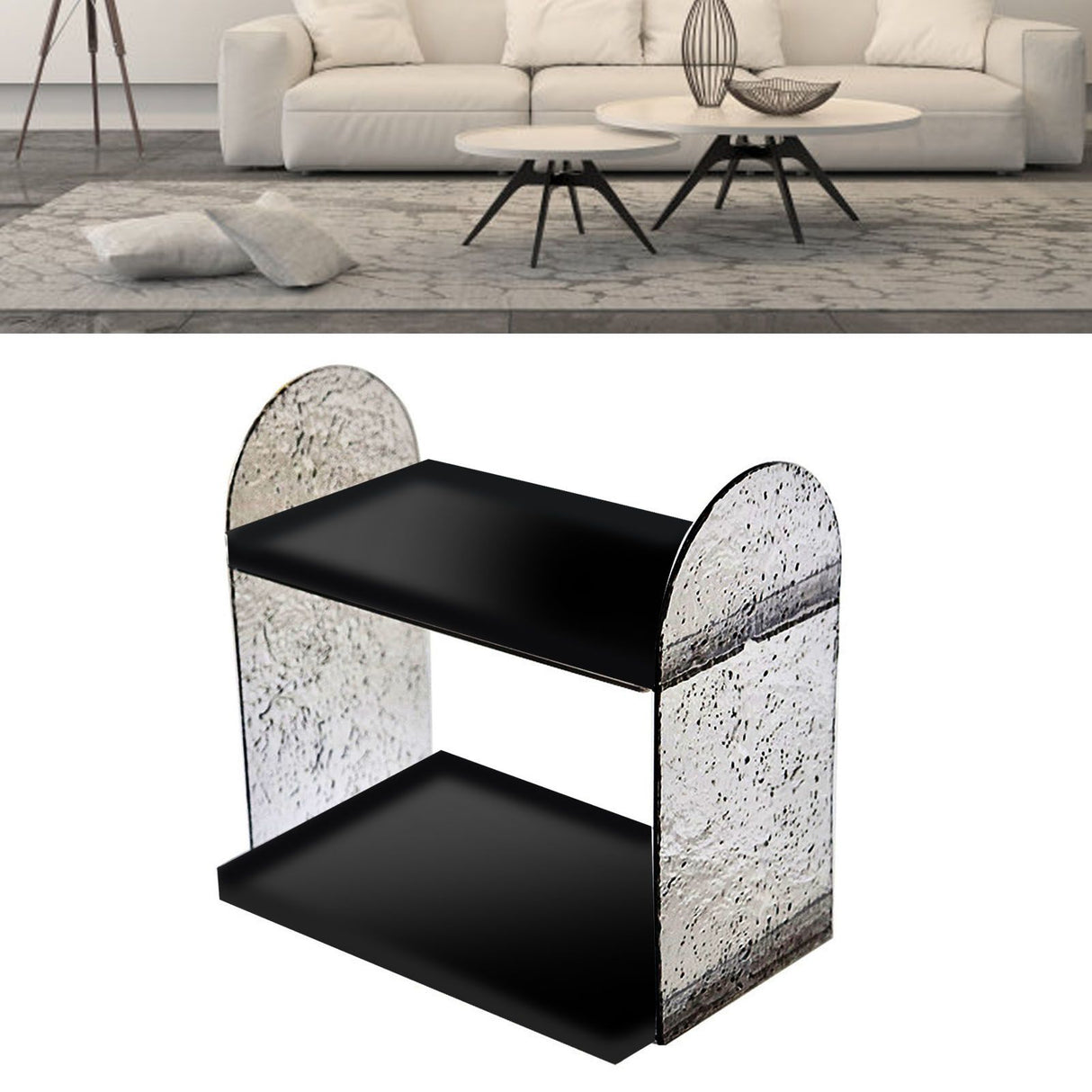 2 Tier Desk Organizer Double Layer Storage Rack Transparent Desktop Stand Holder for Stationery Cosmetic Glossy Black