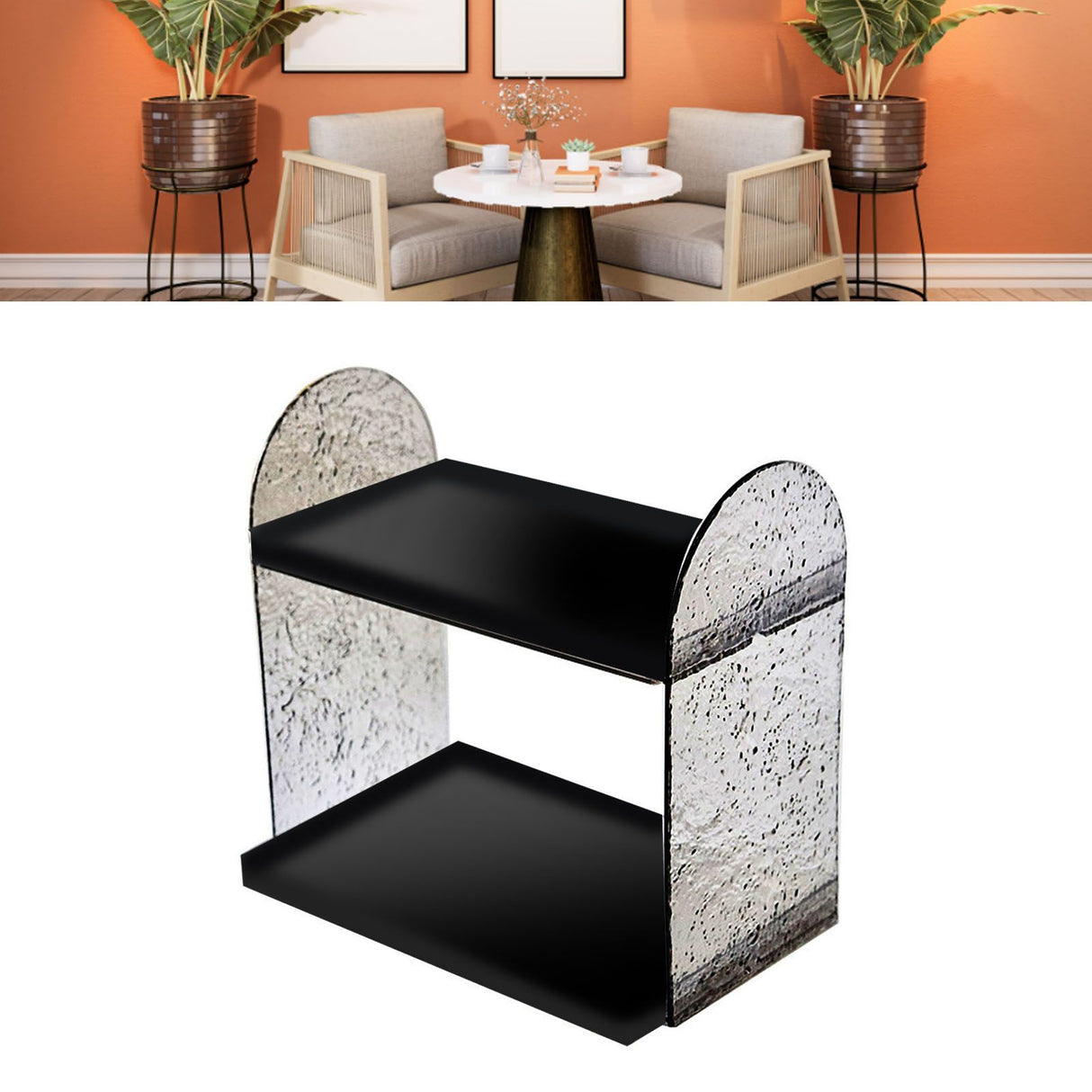 2 Tier Desk Organizer Double Layer Storage Rack Transparent Desktop Stand Holder for Stationery Cosmetic Glossy Black
