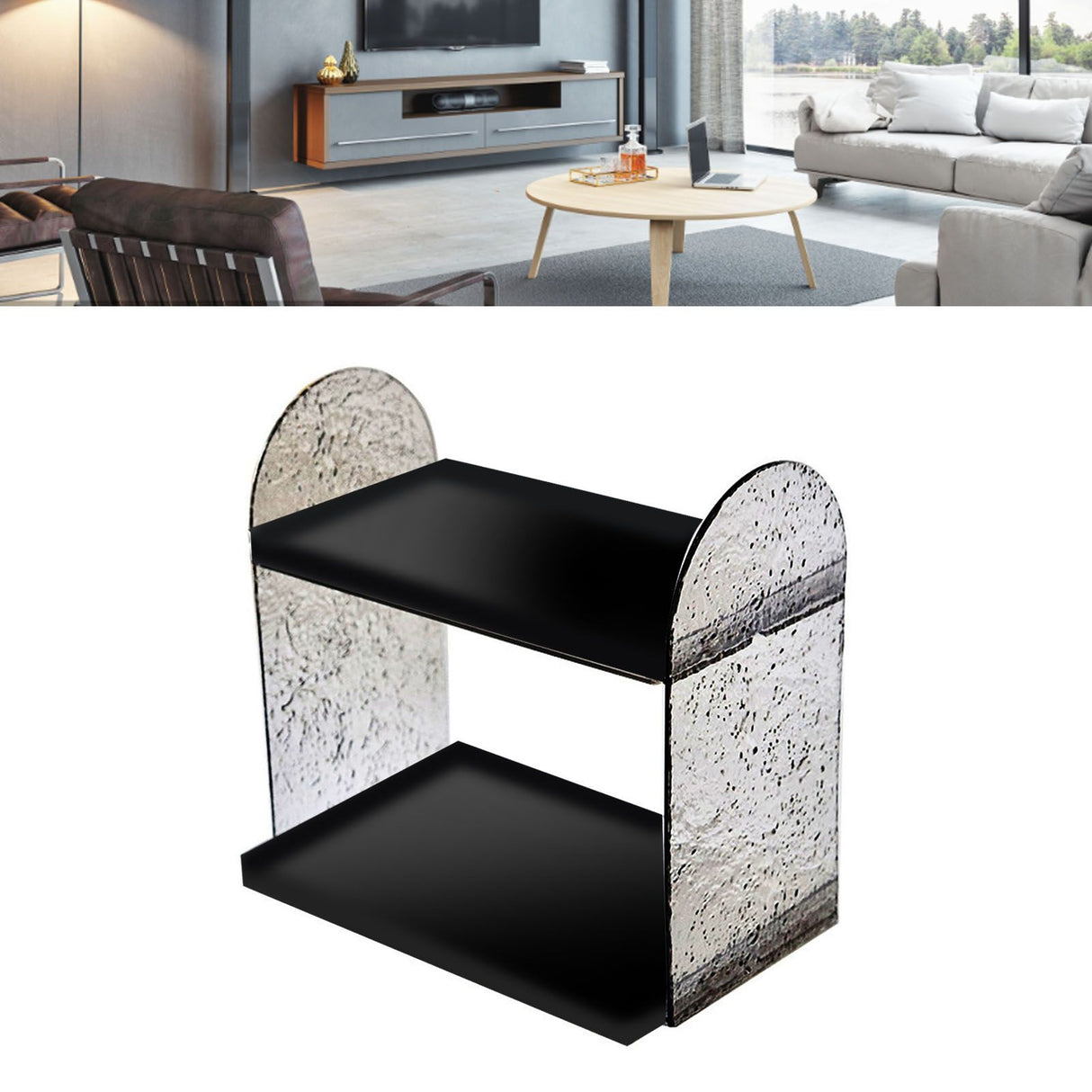 2 Tier Desk Organizer Double Layer Storage Rack Transparent Desktop Stand Holder for Stationery Cosmetic Glossy Black