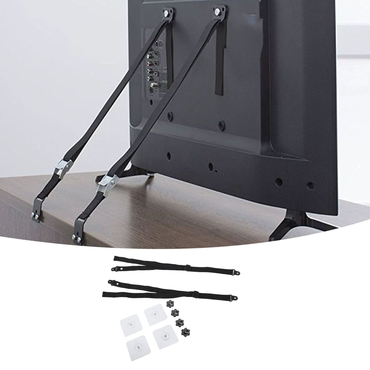 2Pcs Adjustable TV Safety Straps Adhesive Anti Tip Furniture Anchors for Baby Proofing Flat Screens Fix to Wall Cabinet Stand Desk
