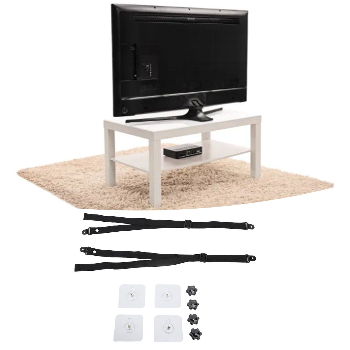 2Pcs Adjustable TV Safety Straps Adhesive Anti Tip Furniture Anchors for Baby Proofing Flat Screens Fix to Wall Cabinet Stand Desk