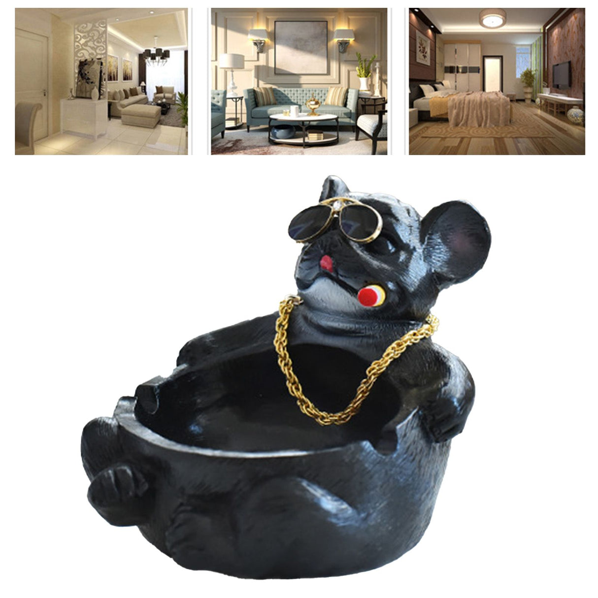 Cartoon Animal Ashtray Household Innovative Decorative Bully Dog Ashtray for Living Room Black