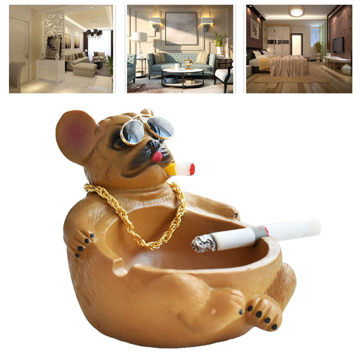 Cartoon Animal Ashtray Household Innovative Decorative Bully Dog Ashtray for Living Room Brown