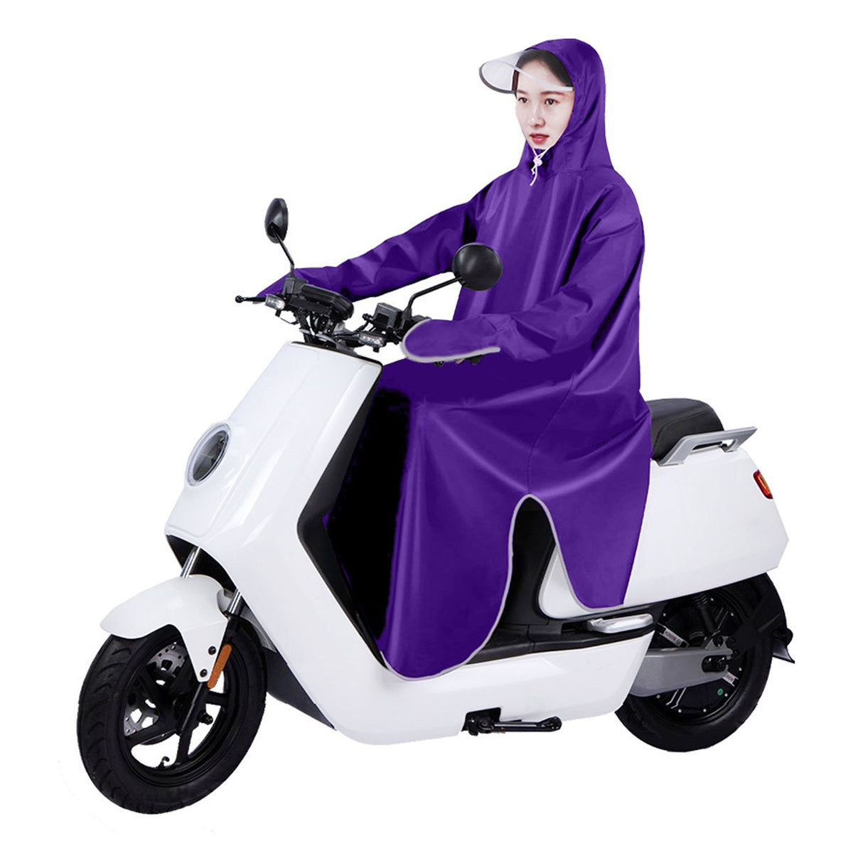 Electric Bike Raincoat Enlarged Protection Oxford Cloth Adults Sleeve Rain Poncho for Cycling Purple 5XL