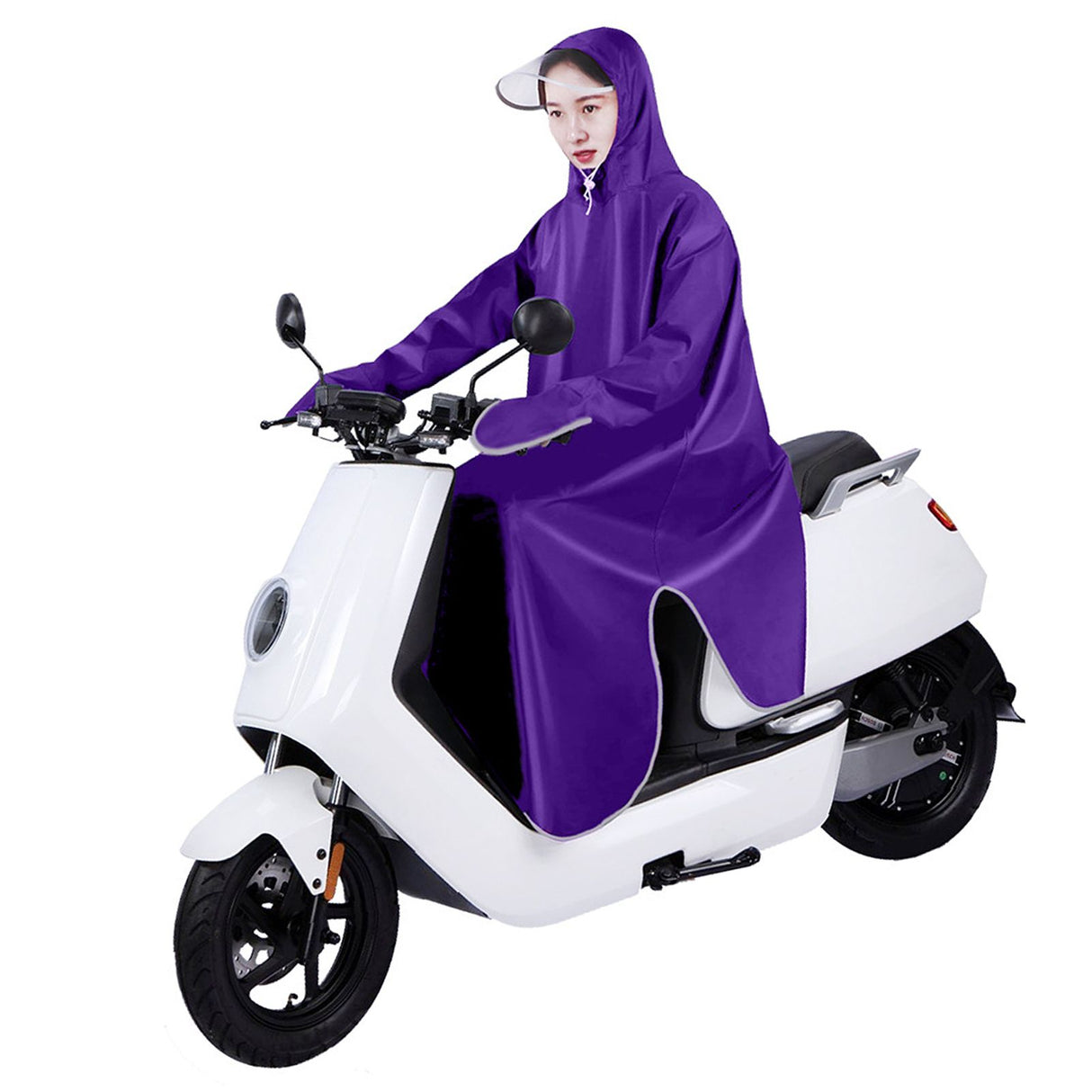 Electric Bike Raincoat Enlarged Protection Oxford Cloth Adults Sleeve Rain Poncho for Cycling Purple 5XL