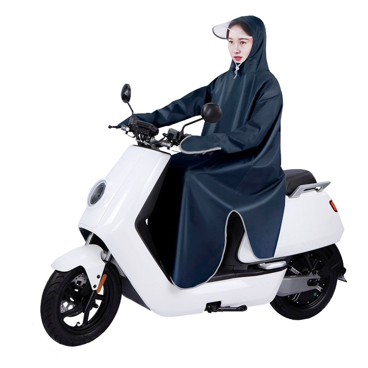 Electric Bike Raincoat Enlarged Protection Oxford Cloth Adults Sleeve Rain Poncho for Cycling Navy Blue 5XL