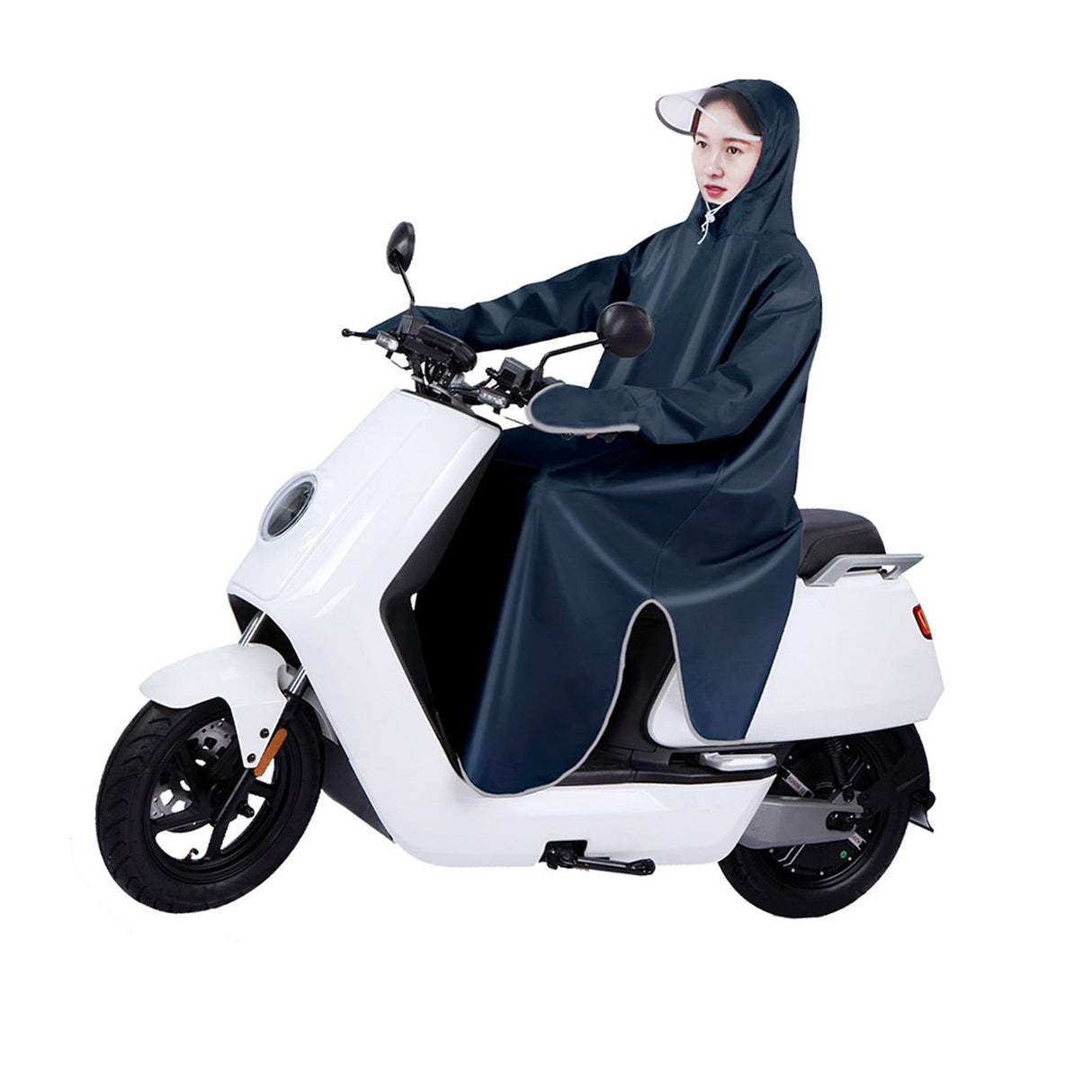 Electric Bike Raincoat Enlarged Protection Oxford Cloth Adults Sleeve Rain Poncho for Cycling Navy Blue 5XL